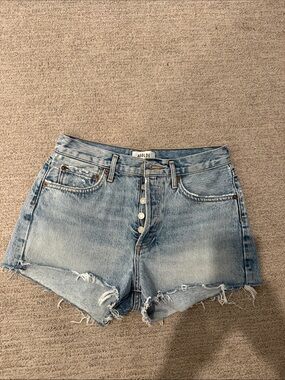 AGOLDE Light Blue High-Rise Distressed Denim Shorts